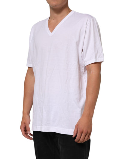 Dolce & Gabbana White Cotton V - Neck Short Sleeves T-shirt – IT60 | 3XL par Dolce & Gabbana | Disponible sur Sandy Store ByNet