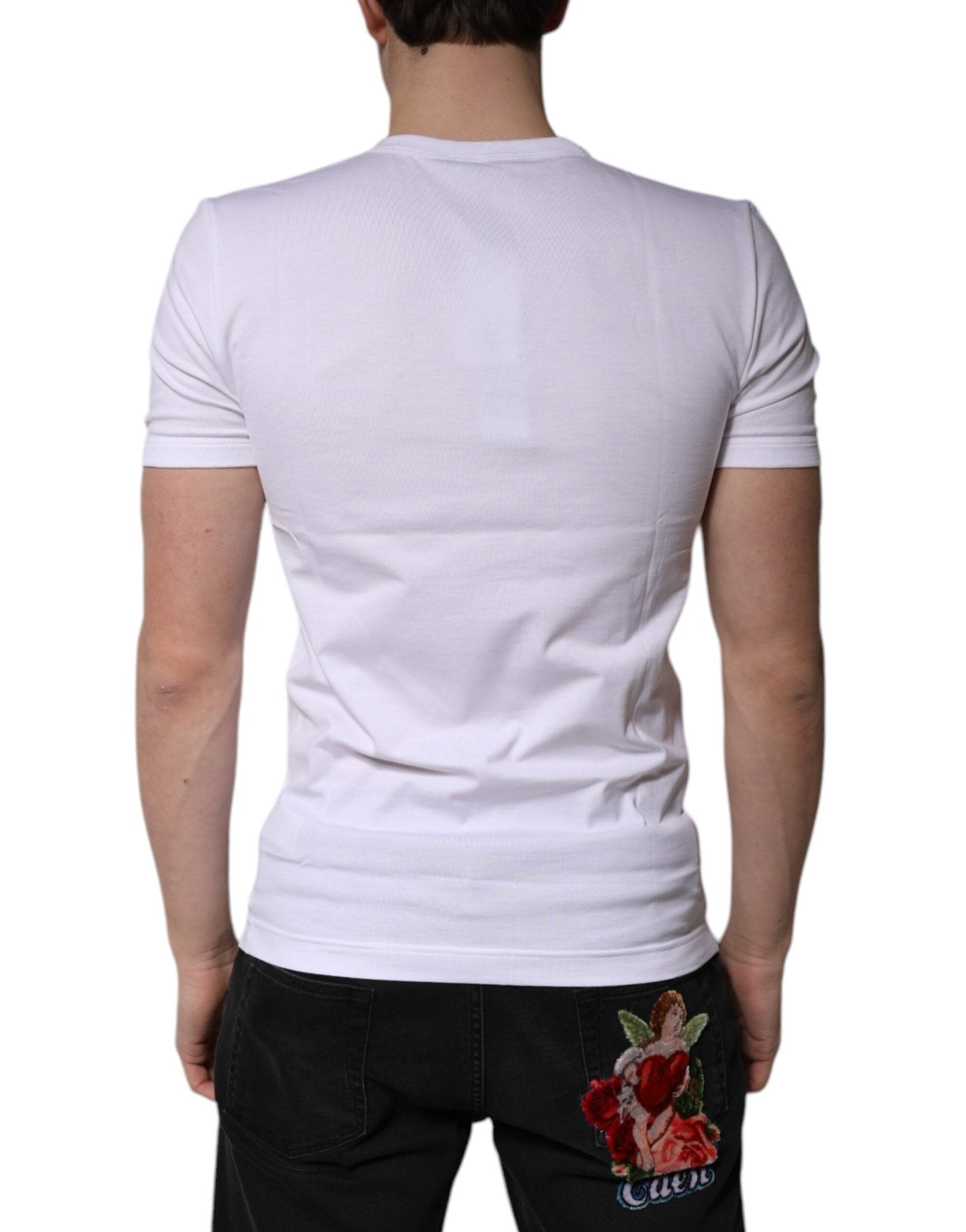 Dolce & Gabbana White Cotton V - neck Short Sleeves T-shirt - Sandy Store ByNet