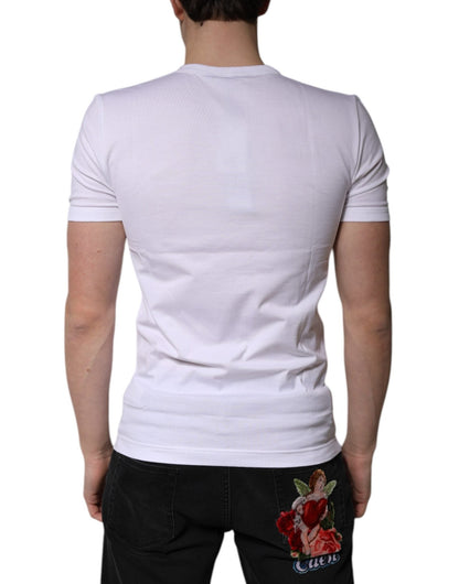 Dolce & Gabbana White Cotton V - neck Short Sleeves T-shirt - Sandy Store ByNet