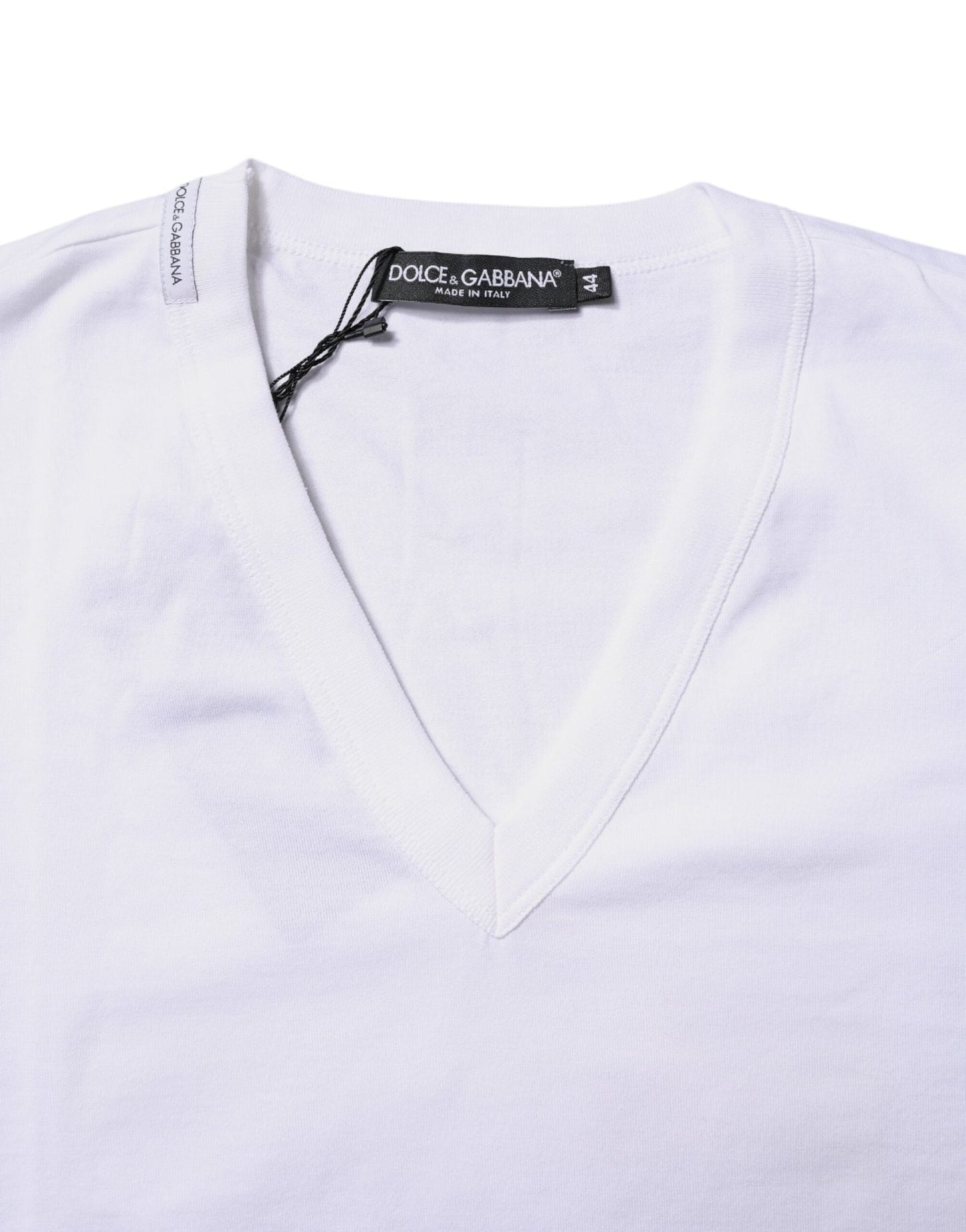 Dolce & Gabbana White Cotton V - neck Short Sleeves T-shirt - Sandy Store ByNet