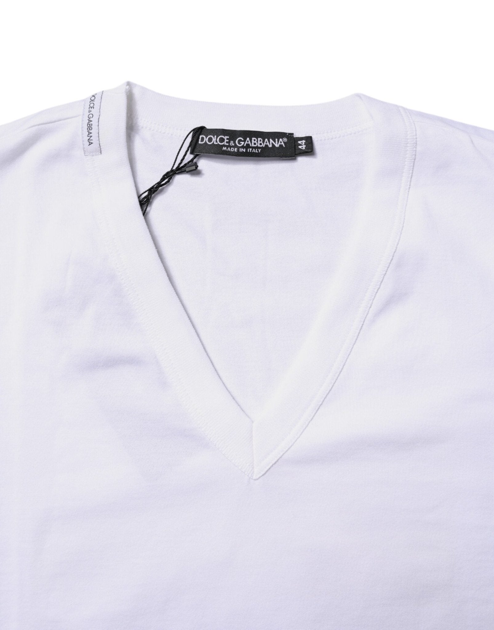 Dolce & Gabbana White Cotton V - neck Short Sleeves T-shirt - Sandy Store ByNet