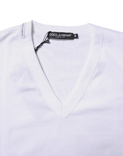 Dolce & Gabbana White Cotton V - neck Short Sleeves T-shirt - Sandy Store ByNet