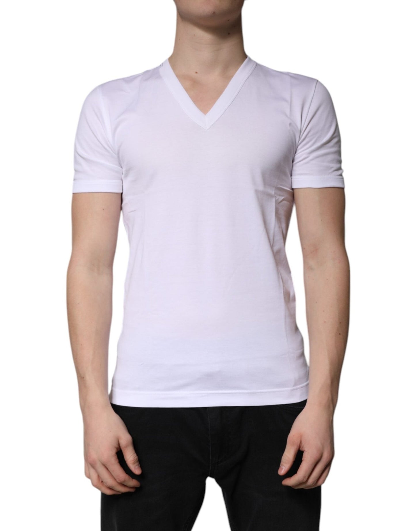 Dolce & Gabbana White Cotton V - neck Short Sleeves T-shirt - Sandy Store ByNet