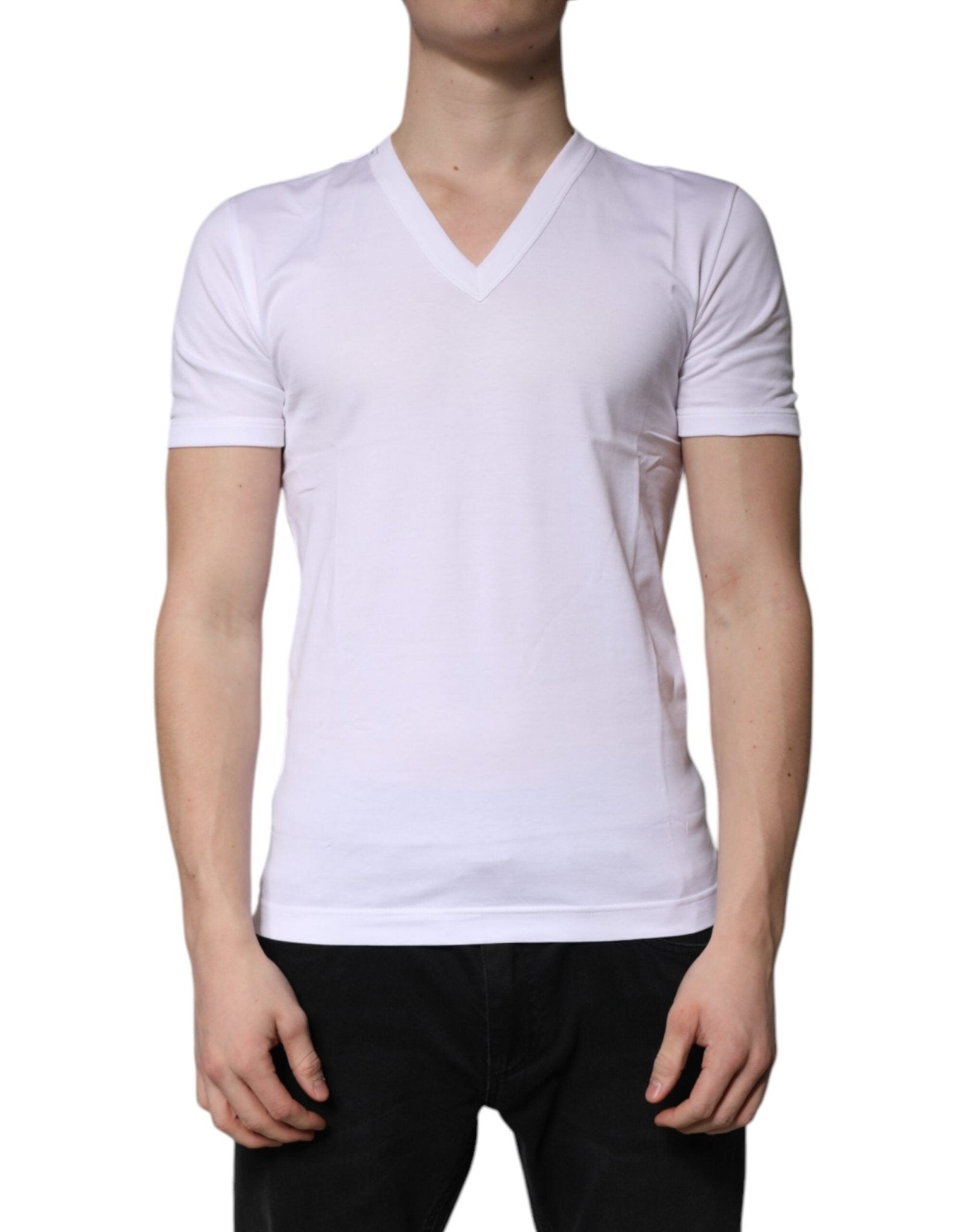 Dolce & Gabbana White Cotton V - neck Short Sleeves T-shirt - Sandy Store ByNet
