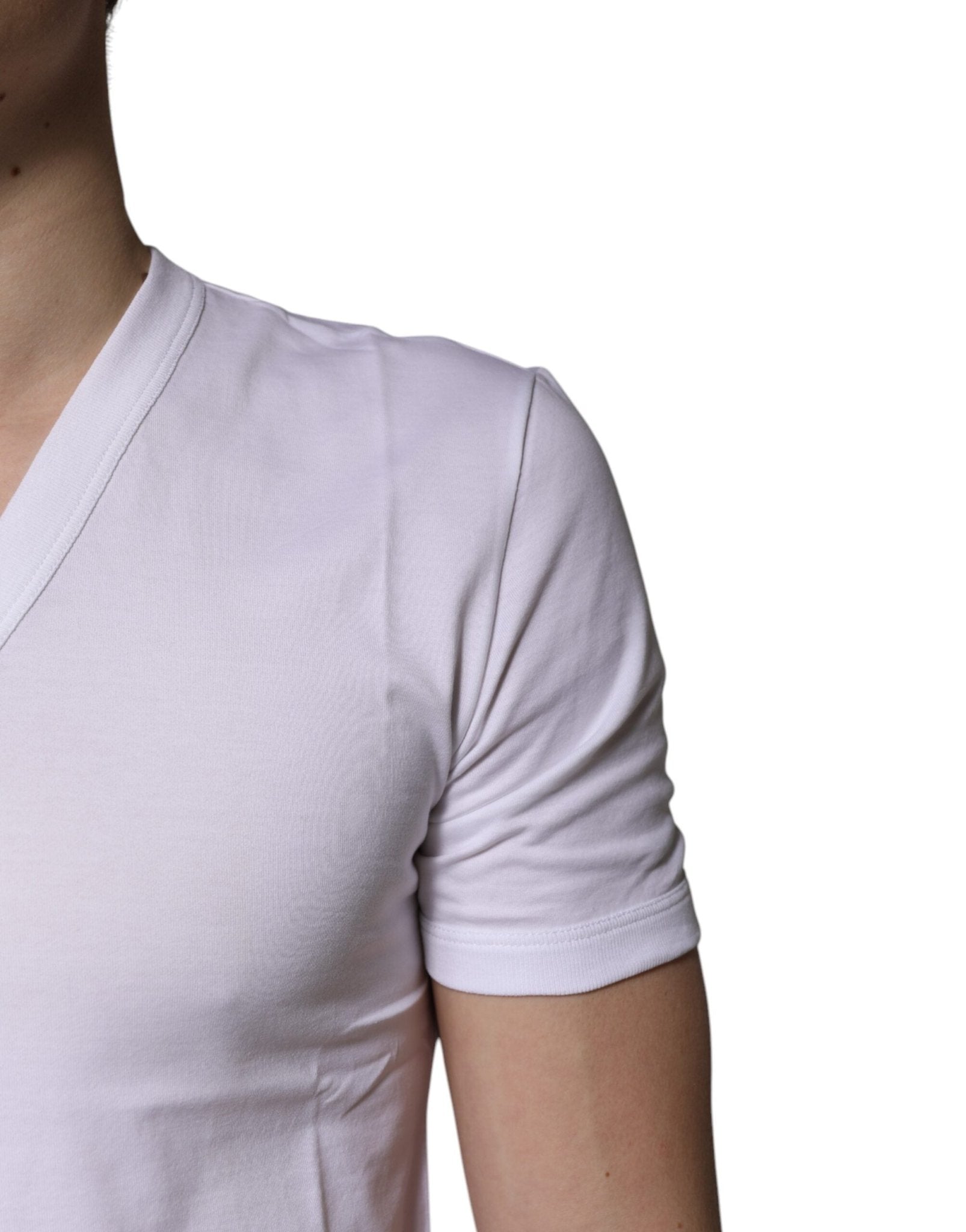 Dolce & Gabbana White Cotton V - neck Short Sleeves T-shirt - Sandy Store ByNet