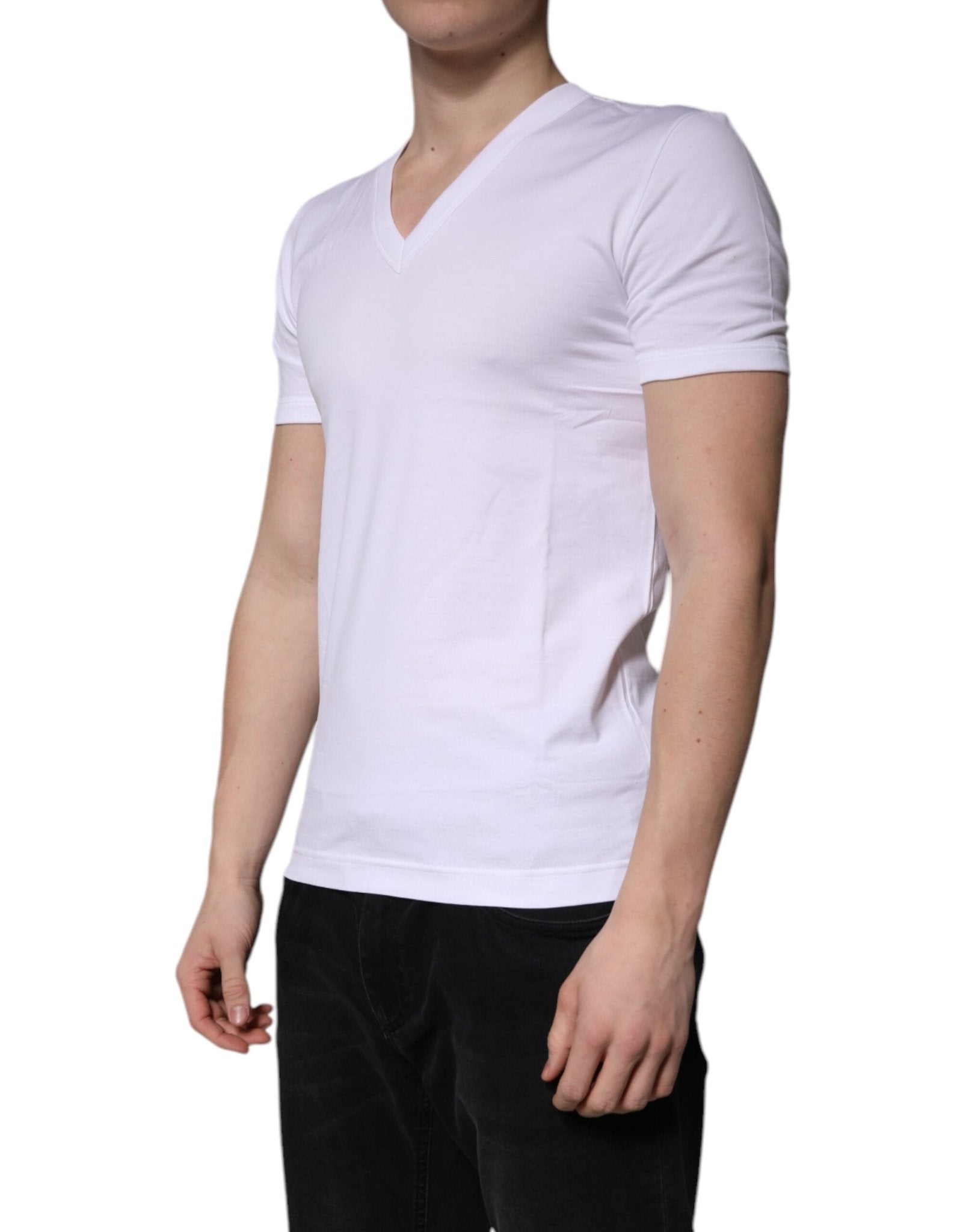 Dolce & Gabbana White Cotton V - neck Short Sleeves T-shirt - Sandy Store ByNet