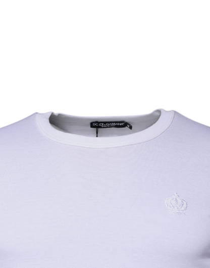 Dolce & Gabbana White Crown Crew Neck Cotton Pullover Sweater - Sandy Store ByNet