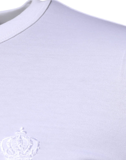 Dolce & Gabbana White Crown Crew Neck Cotton Pullover Sweater - Sandy Store ByNet