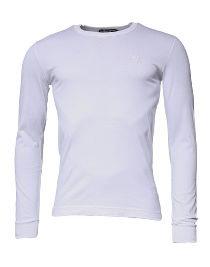 Dolce & Gabbana White Crown Crew Neck Cotton Pullover Sweater - Sandy Store ByNet