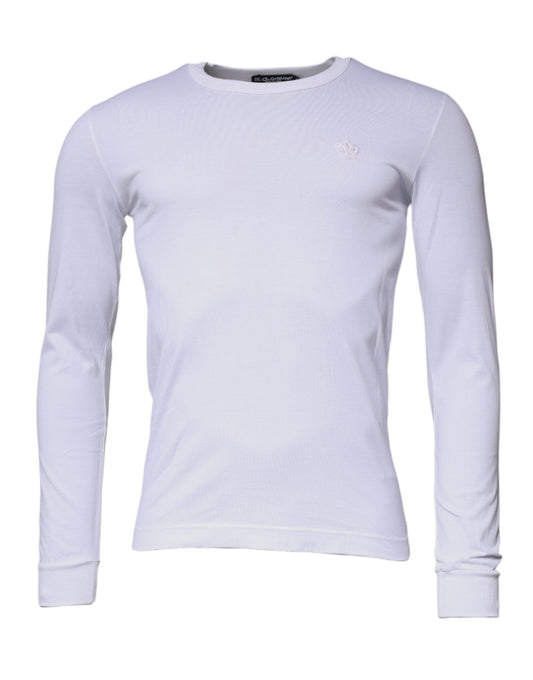 Dolce & Gabbana White Crown Crew Neck Cotton Pullover Sweater - Sandy Store ByNet