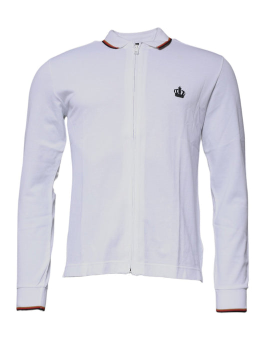 Dolce & Gabbana White Crown Men Full Zip Sweatshirt Sweater - Sandy Store ByNet