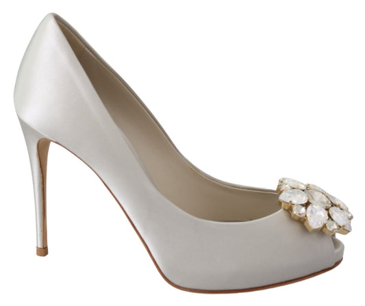 Dolce & Gabbana White Crystal Peep Toe Silk Blend Heels - Sandy Store ByNet