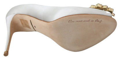 Dolce & Gabbana White Crystal Peep Toe Silk Blend Heels - Sandy Store ByNet