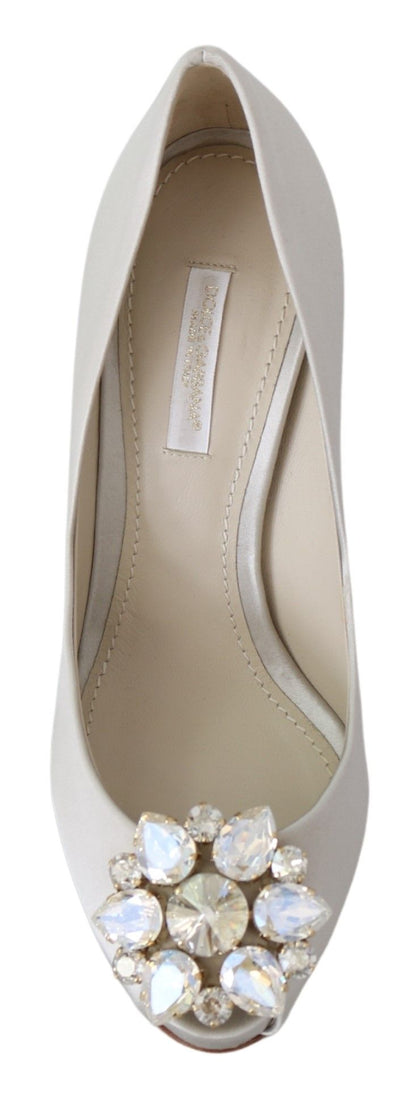 Dolce & Gabbana White Crystal Peep Toe Silk Blend Heels - Sandy Store ByNet