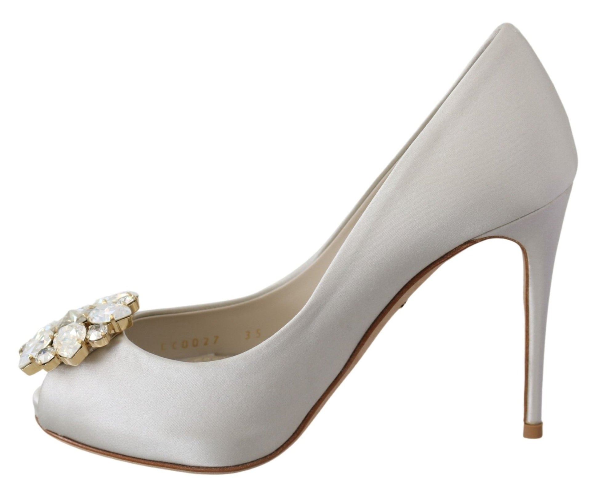 Dolce & Gabbana White Crystal Peep Toe Silk Blend Heels - Sandy Store ByNet