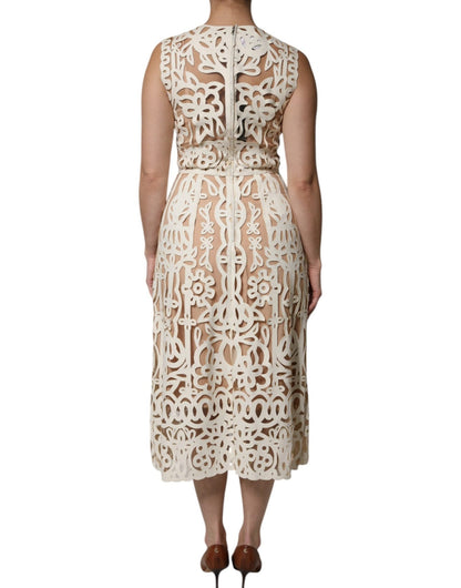 Dolce & Gabbana White Cut Out Leather Sleeveless Midi Dress - Sandy Store ByNet