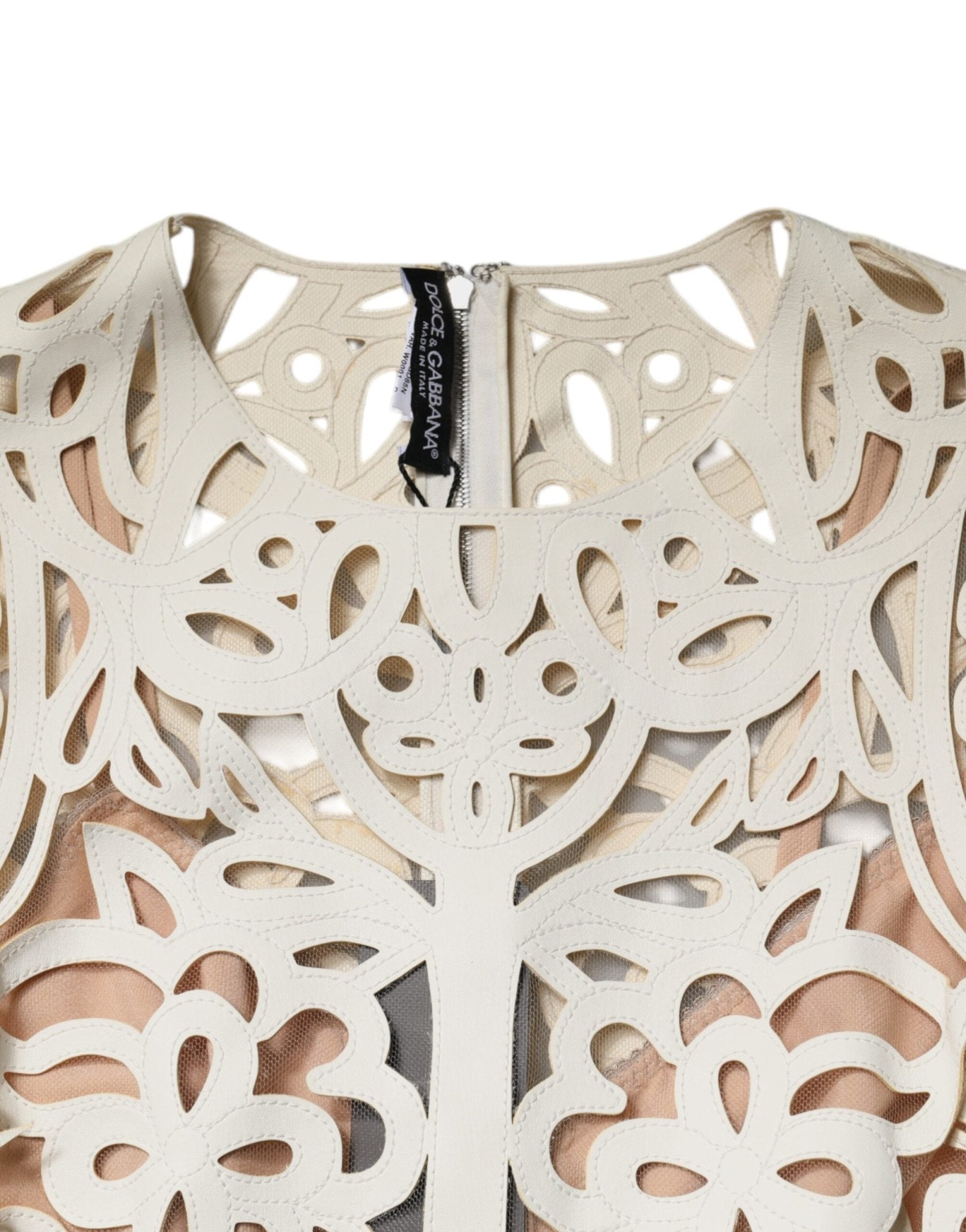 Dolce & Gabbana White Cut Out Leather Sleeveless Midi Dress - Sandy Store ByNet