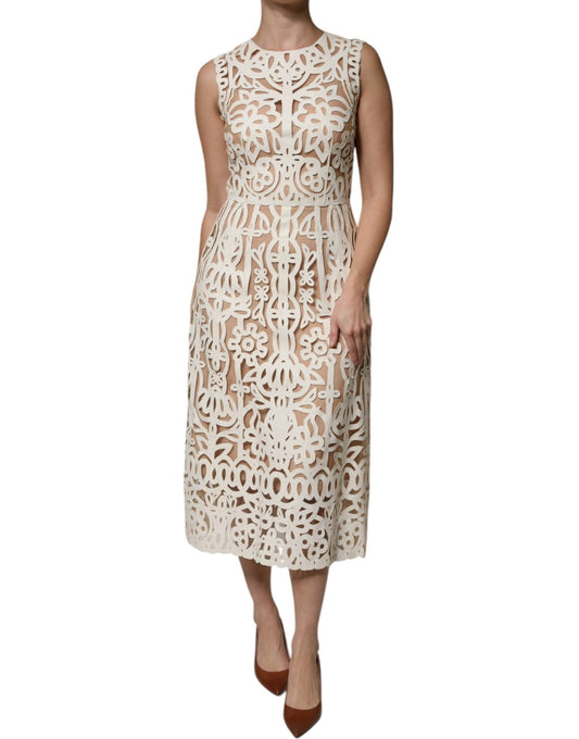 Dolce & Gabbana White Cut Out Leather Sleeveless Midi Dress - Sandy Store ByNet
