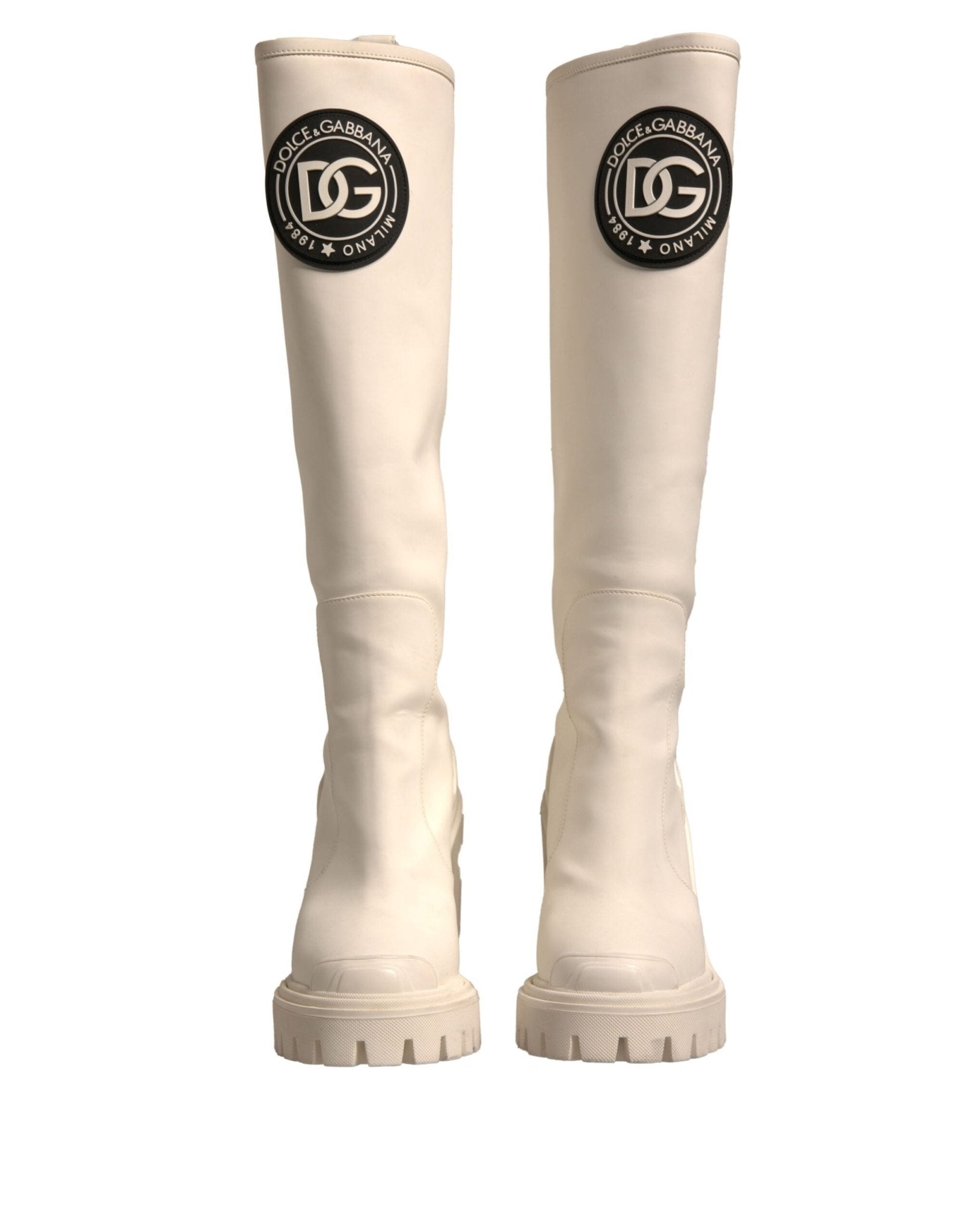 Dolce & Gabbana White DG Logo Hi Trekking Plateau Biker Boots Shoes - Sandy Store ByNet