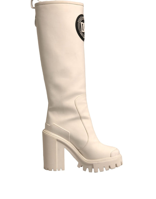 Dolce & Gabbana White DG Logo Hi Trekking Plateau Biker Boots Shoes - Sandy Store ByNet