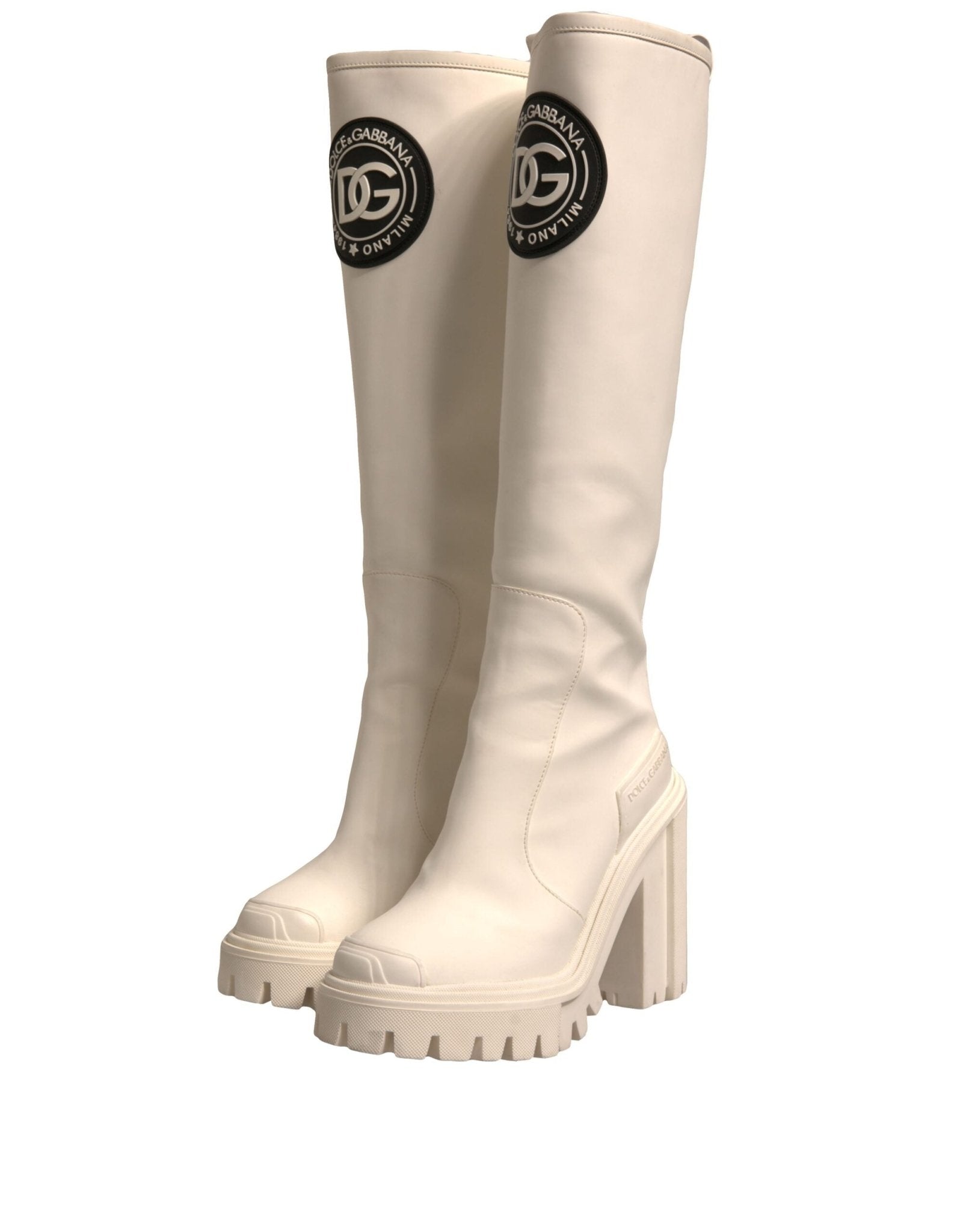 Dolce & Gabbana White DG Logo Hi Trekking Plateau Biker Boots Shoes - Sandy Store ByNet