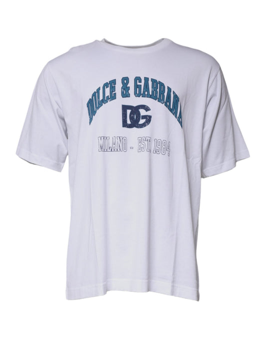 Dolce & Gabbana White DG Milano Cotton Crew Neck T-shirt – IT52 | XL par Dolce & Gabbana | Disponible sur Sandy Store ByNet