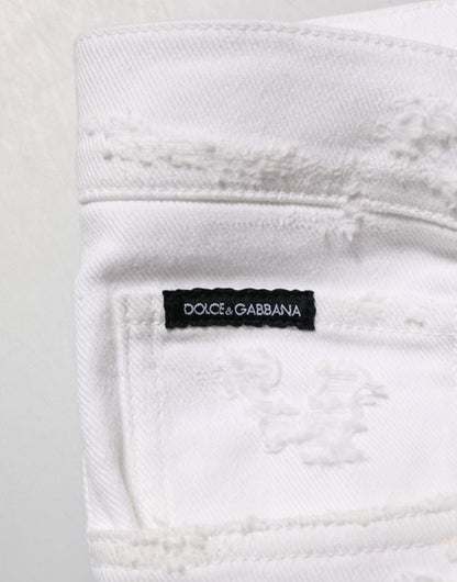Dolce & Gabbana White Distressed Ripped Denim Trouser Jeans – IT48 | M par Dolce & Gabbana | Disponible sur Sandy Store ByNet