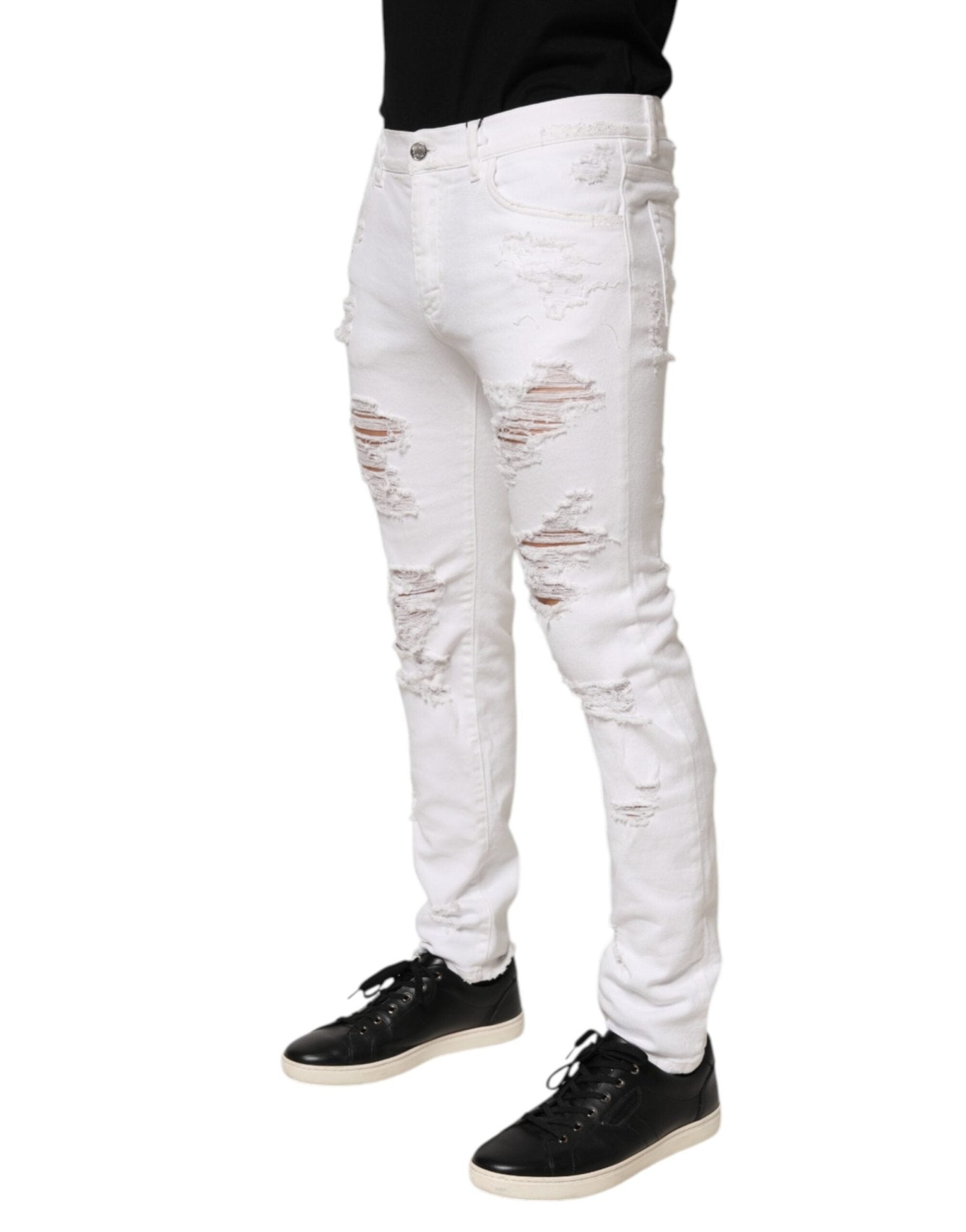 Dolce & Gabbana White Distressed Ripped Denim Trouser Jeans – IT48 | M par Dolce & Gabbana | Disponible sur Sandy Store ByNet
