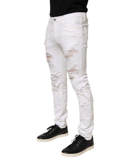 Dolce & Gabbana White Distressed Ripped Denim Trouser Jeans – IT48 | M par Dolce & Gabbana | Disponible sur Sandy Store ByNet