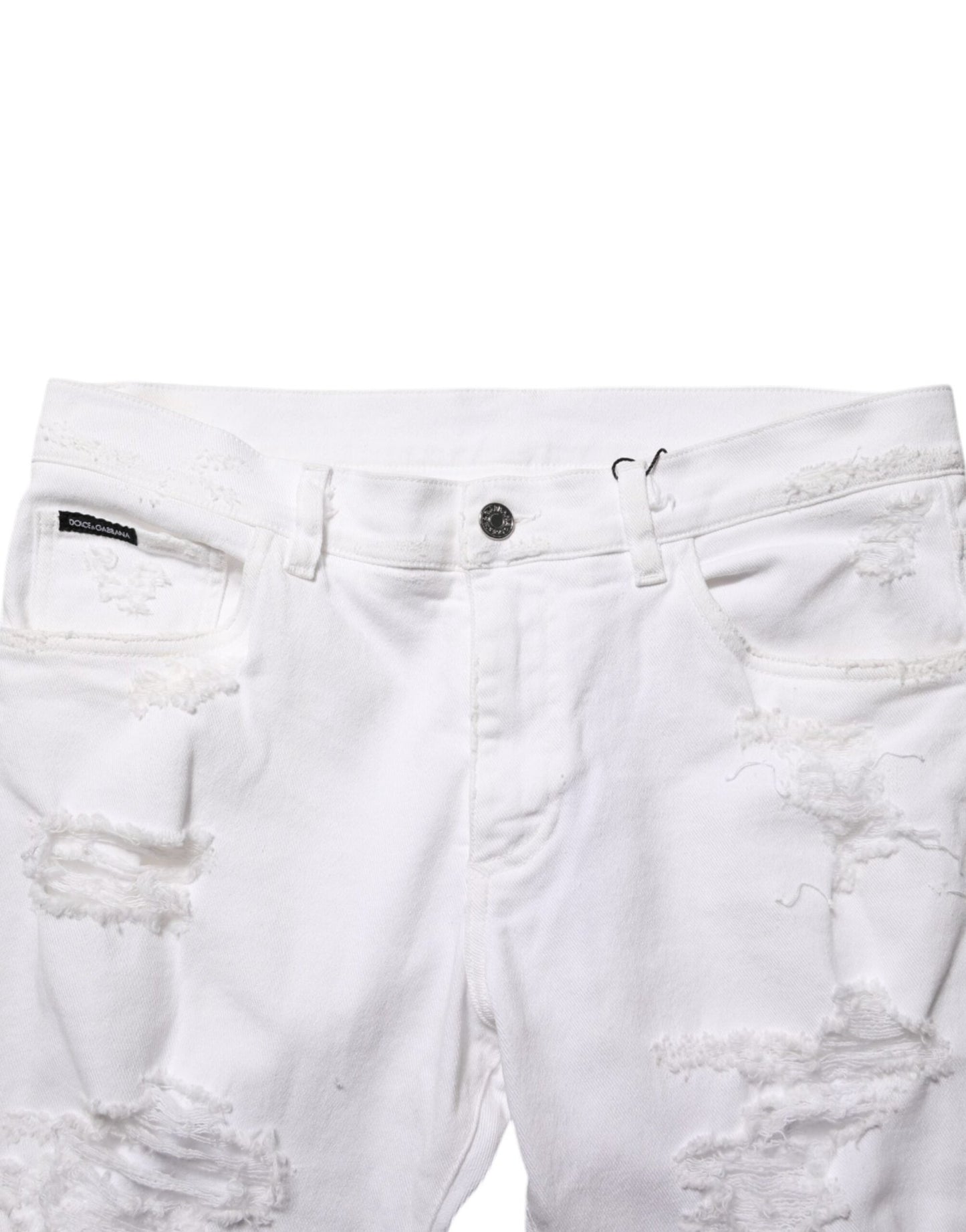 Dolce & Gabbana White Distressed Ripped Denim Trouser Jeans – IT48 | M par Dolce & Gabbana | Disponible sur Sandy Store ByNet