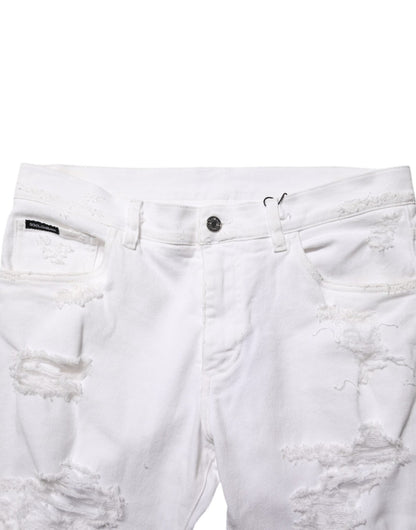 Dolce & Gabbana White Distressed Ripped Denim Trouser Jeans – IT48 | M par Dolce & Gabbana | Disponible sur Sandy Store ByNet