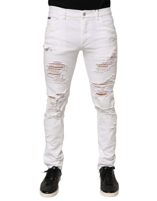 Dolce & Gabbana White Distressed Ripped Denim Trouser Jeans – IT48 | M par Dolce & Gabbana | Disponible sur Sandy Store ByNet