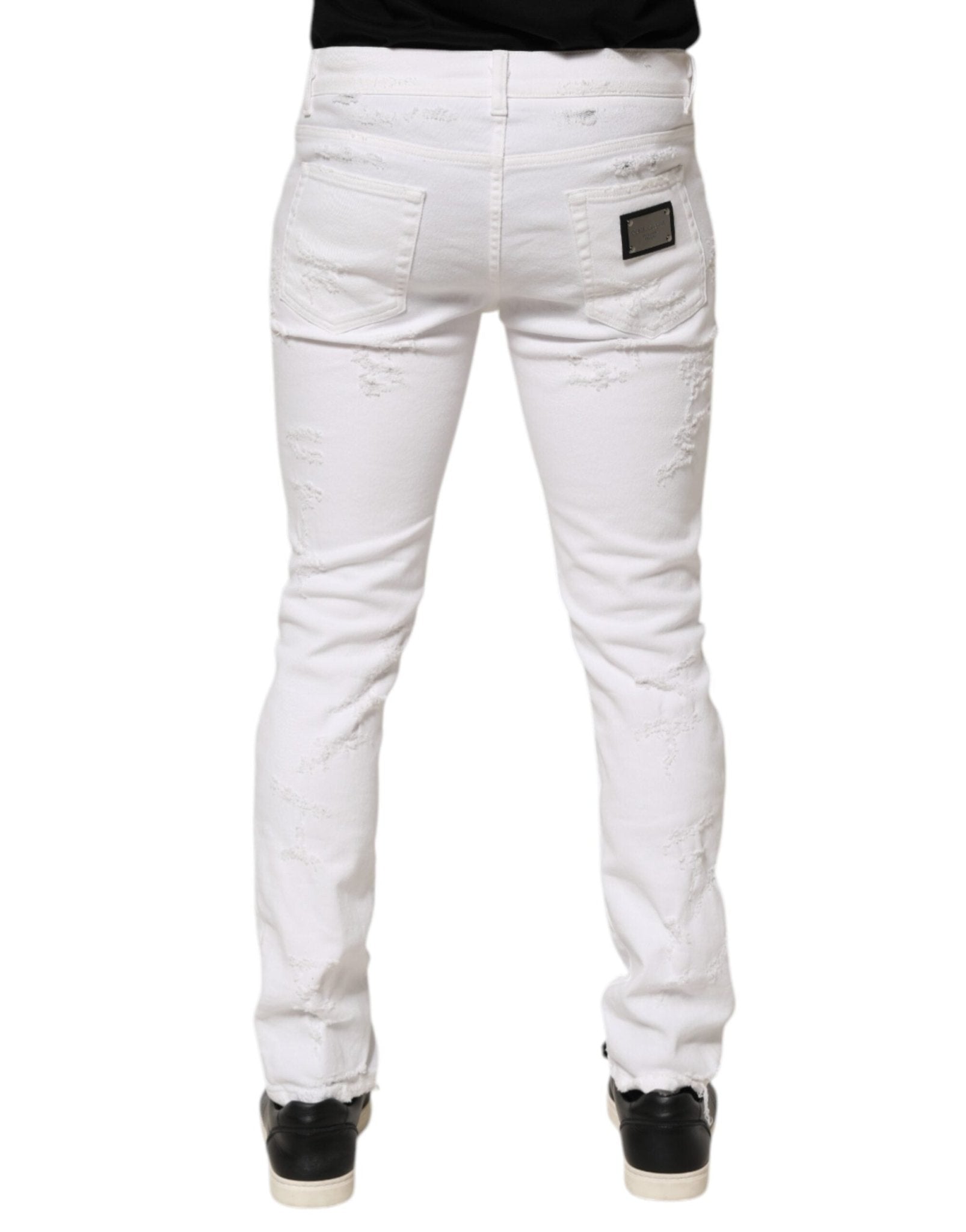 Dolce & Gabbana White Distressed Ripped Denim Trouser Jeans – IT48 | M par Dolce & Gabbana | Disponible sur Sandy Store ByNet