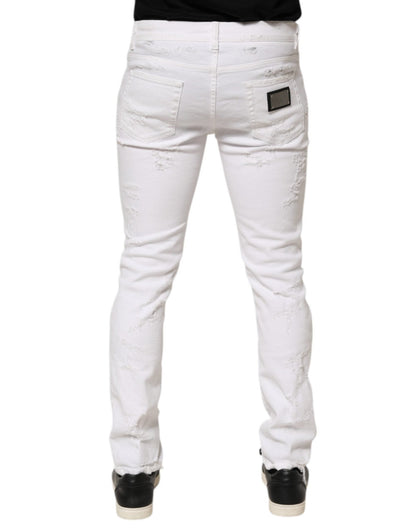 Dolce & Gabbana White Distressed Ripped Denim Trouser Jeans – IT48 | M par Dolce & Gabbana | Disponible sur Sandy Store ByNet