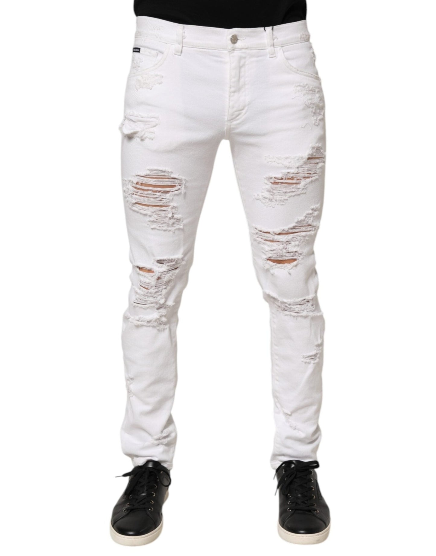 Dolce & Gabbana White Distressed Ripped Denim Trouser Jeans – IT48 | M par Dolce & Gabbana | Disponible sur Sandy Store ByNet