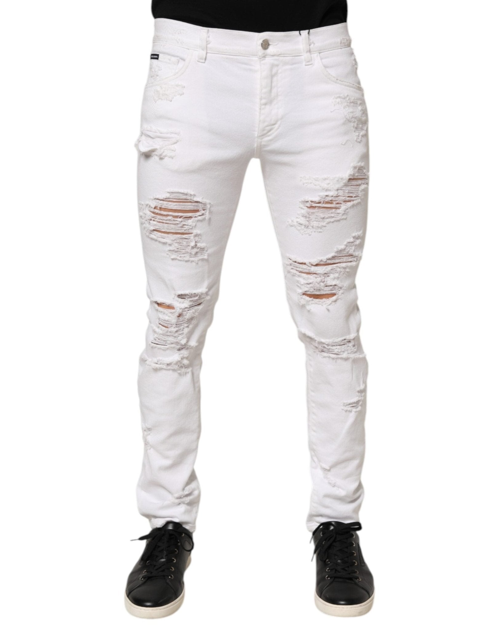 Dolce & Gabbana White Distressed Ripped Denim Trouser Jeans – IT48 | M par Dolce & Gabbana | Disponible sur Sandy Store ByNet