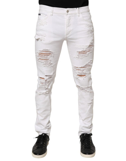 Dolce & Gabbana White Distressed Ripped Denim Trouser Jeans – IT48 | M par Dolce & Gabbana | Disponible sur Sandy Store ByNet
