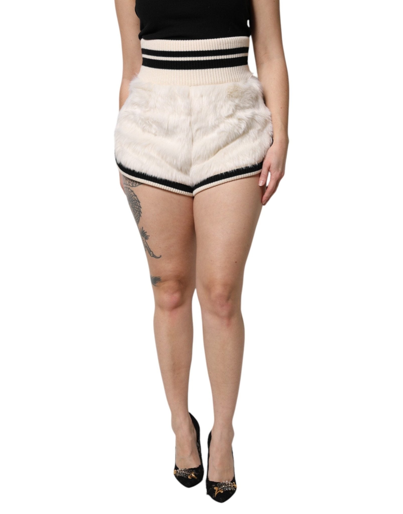 Dolce & Gabbana White Faux Fur High Waisted Hot Pants Short - Sandy Store ByNet