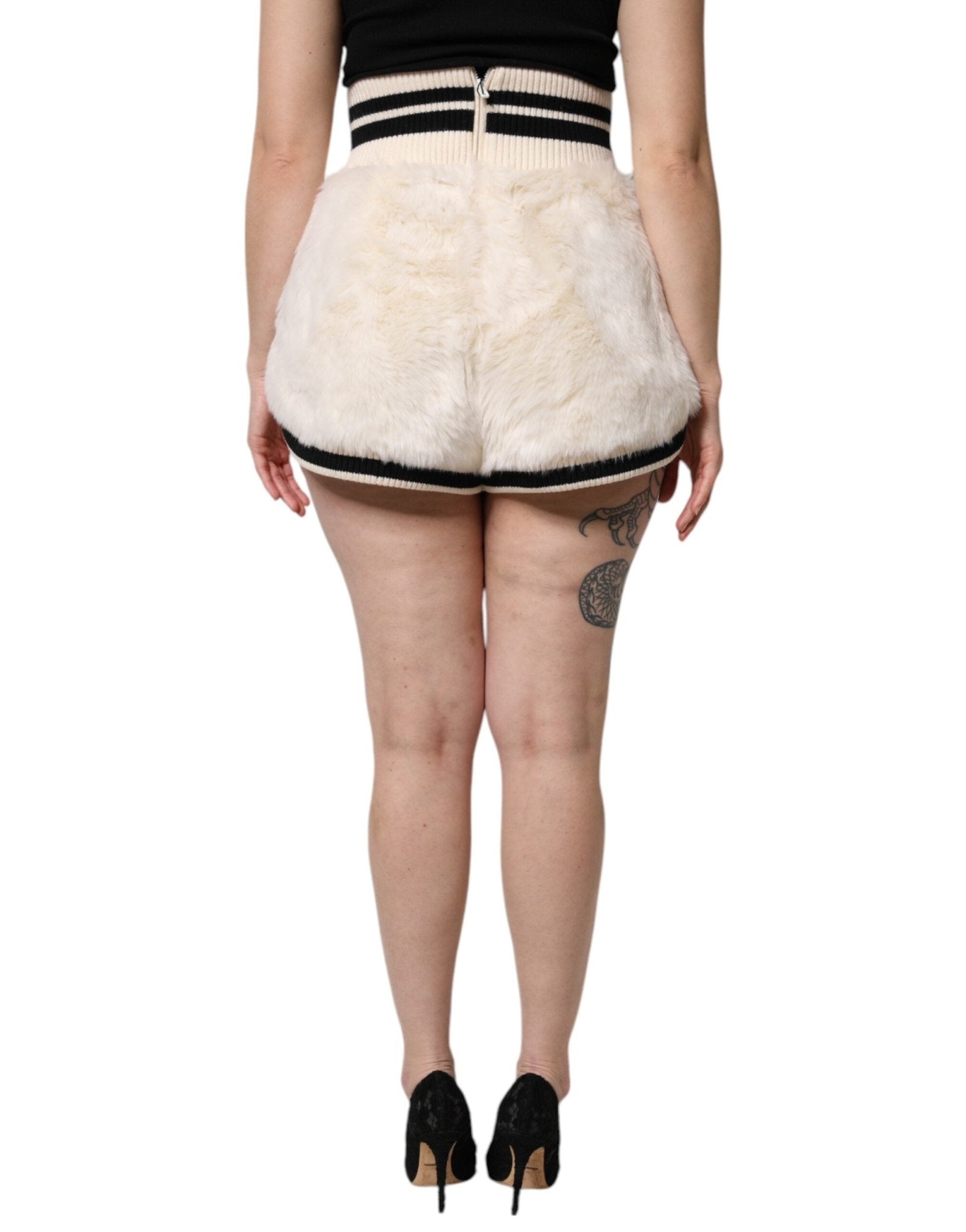 Dolce & Gabbana White Faux Fur High Waisted Hot Pants Short - Sandy Store ByNet
