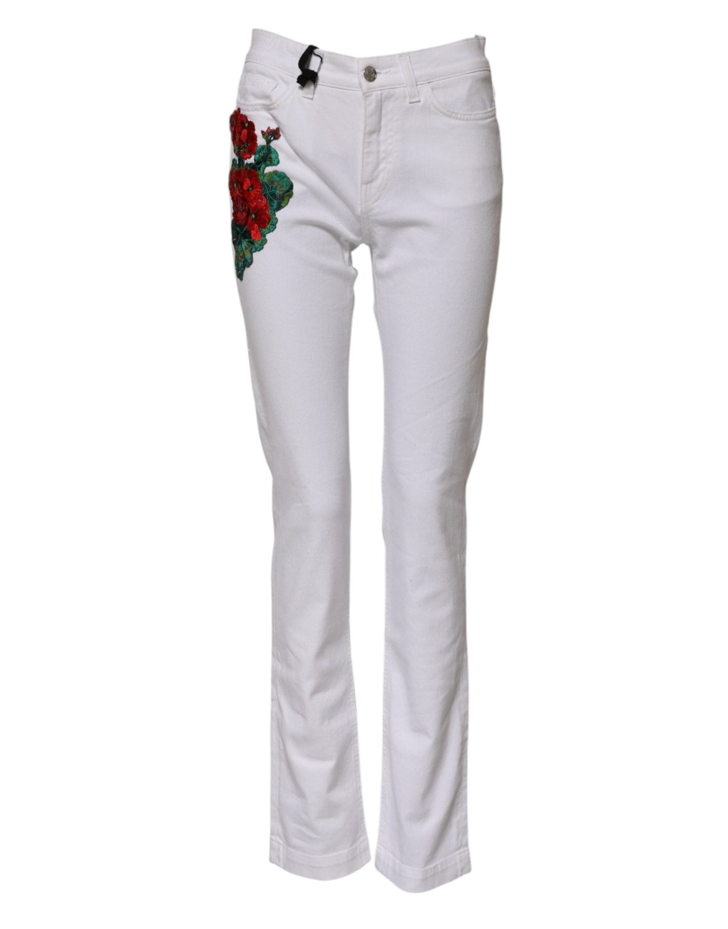 Dolce & Gabbana White Floral Embroidery GIRLY Denim Jeans – IT38 | XS par Dolce & Gabbana | Disponible sur Sandy Store ByNet