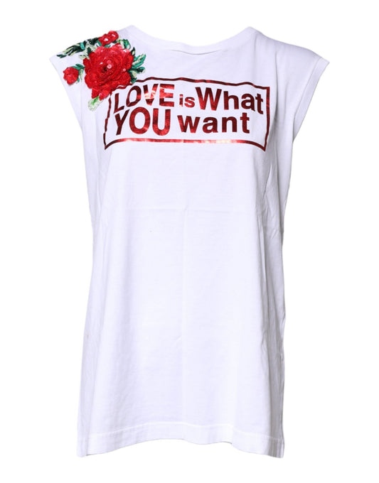 Dolce & Gabbana White Floral Graphic Print Sleeveless Tank Top - Sandy Store ByNet