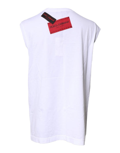 Dolce & Gabbana White Floral Graphic Print Sleeveless Tank Top - Sandy Store ByNet