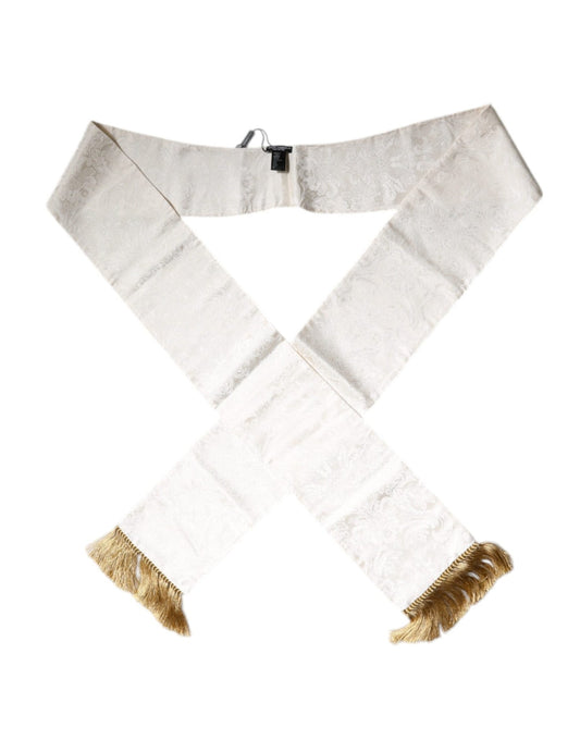 Dolce & Gabbana White Floral Jacquard Skinny Fringes Scarf – par Dolce & Gabbana | Disponible sur Sandy Store ByNet