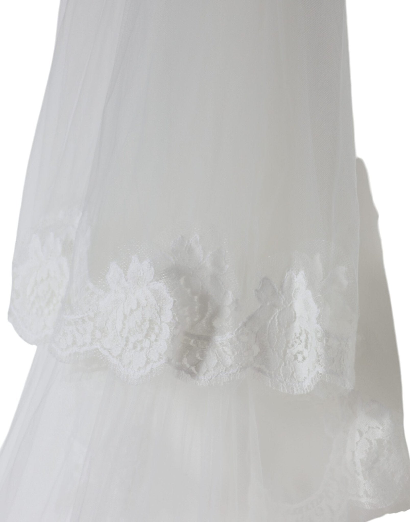 Dolce & Gabbana White Floral Lace Nylon Floor Length Wedding Veil - Sandy Store ByNet