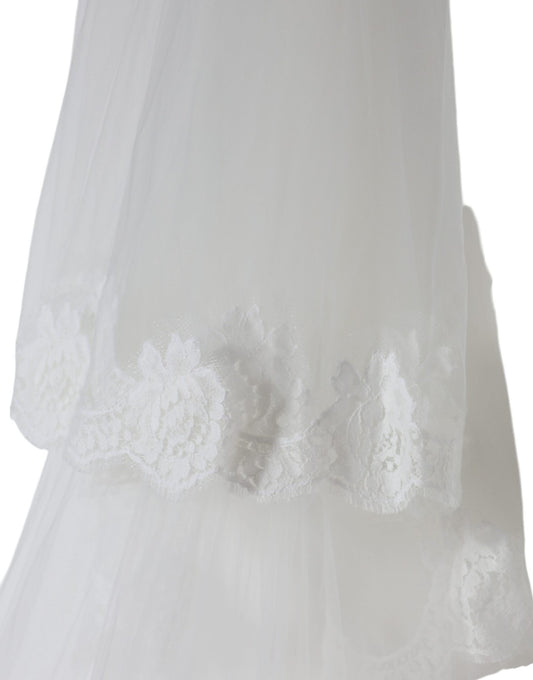 Dolce & Gabbana White Floral Lace Nylon Floor Length Wedding Veil - Sandy Store ByNet