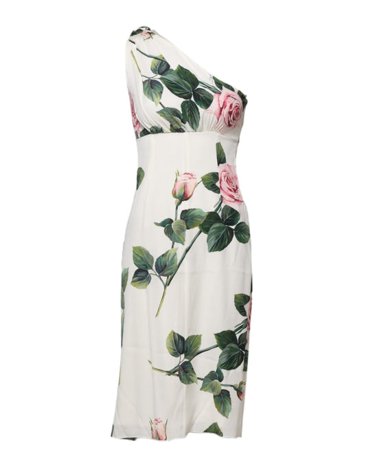 Dolce & Gabbana White Floral One Shoulder Sheath Midi Dress – IT36|XXS par Dolce & Gabbana | Disponible sur Sandy Store ByNet