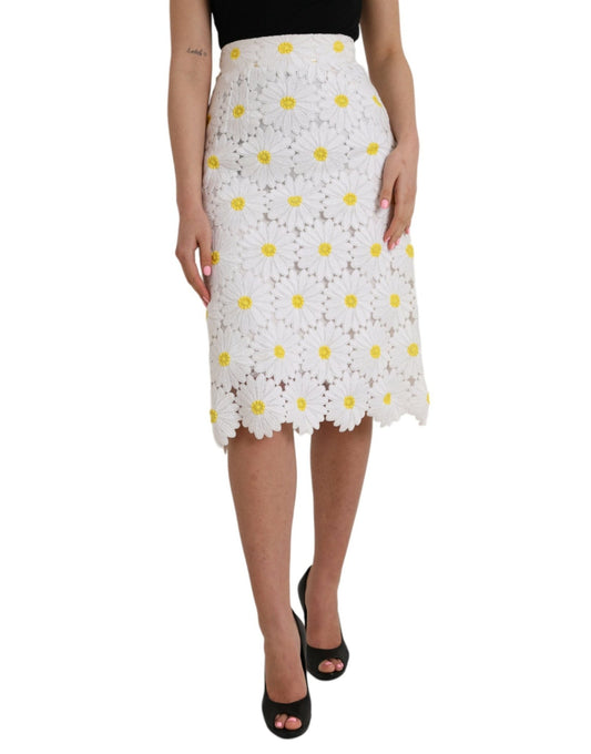 Dolce & Gabbana White Floral Pencil Straight Lace Skirt – IT38 | XS par Dolce & Gabbana | Disponible sur Sandy Store ByNet