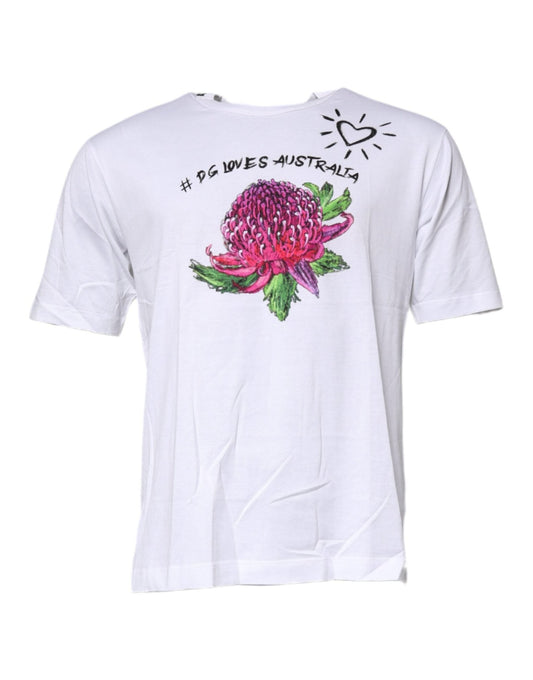 Dolce & Gabbana White Floral Print Cotton Crew Neck T-shirt – IT48 | M par Dolce & Gabbana | Disponible sur Sandy Store ByNet