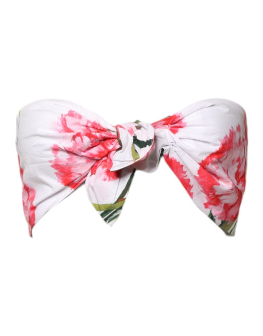 Dolce & Gabbana White Floral Print Cropped Bustier Corset Top - Sandy Store ByNet