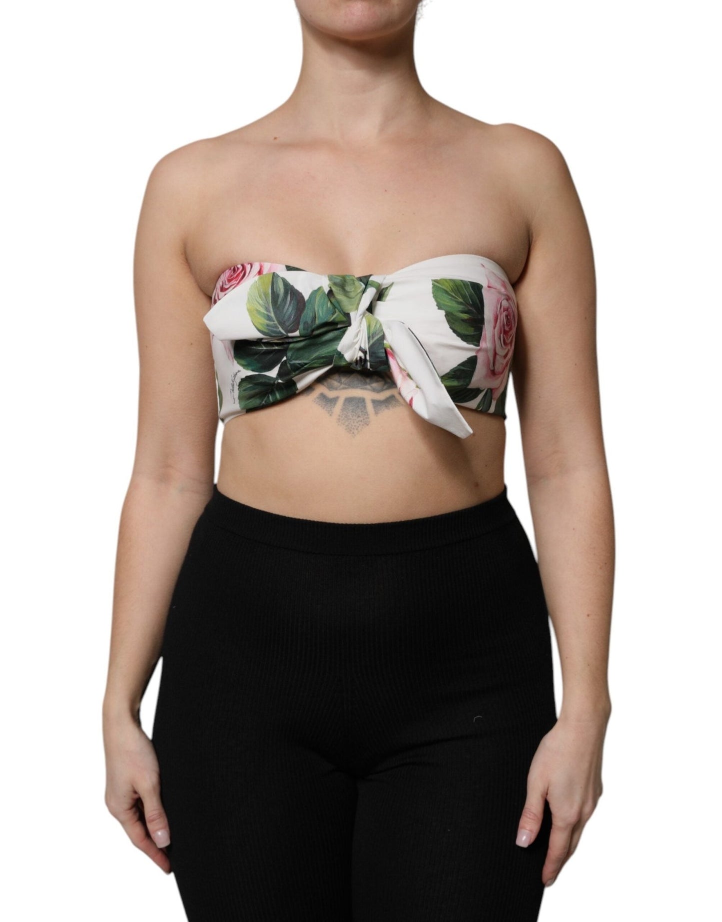 Dolce & Gabbana White Floral Print Cropped Bustier Corset Top – IT40|S par Dolce & Gabbana | Disponible sur Sandy Store ByNet
